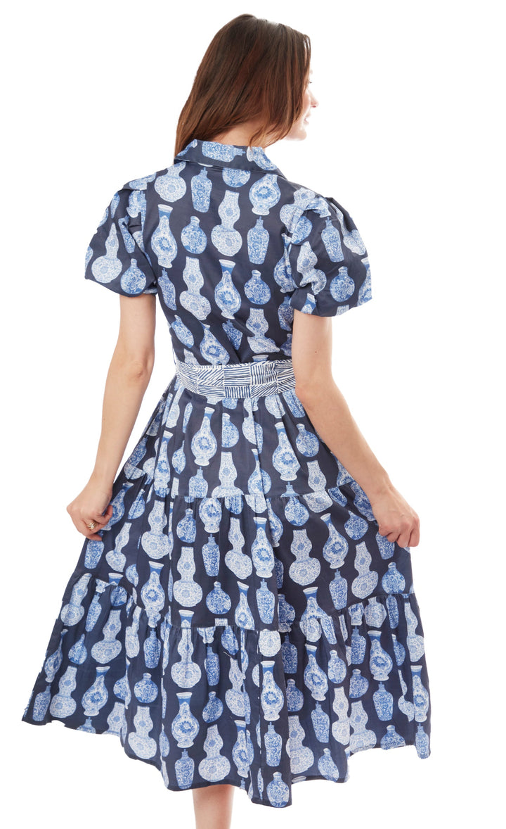 Dizzy-Lizzie Litchfield Dress - Blue White Chinoiserie Print available at Barbara Katz