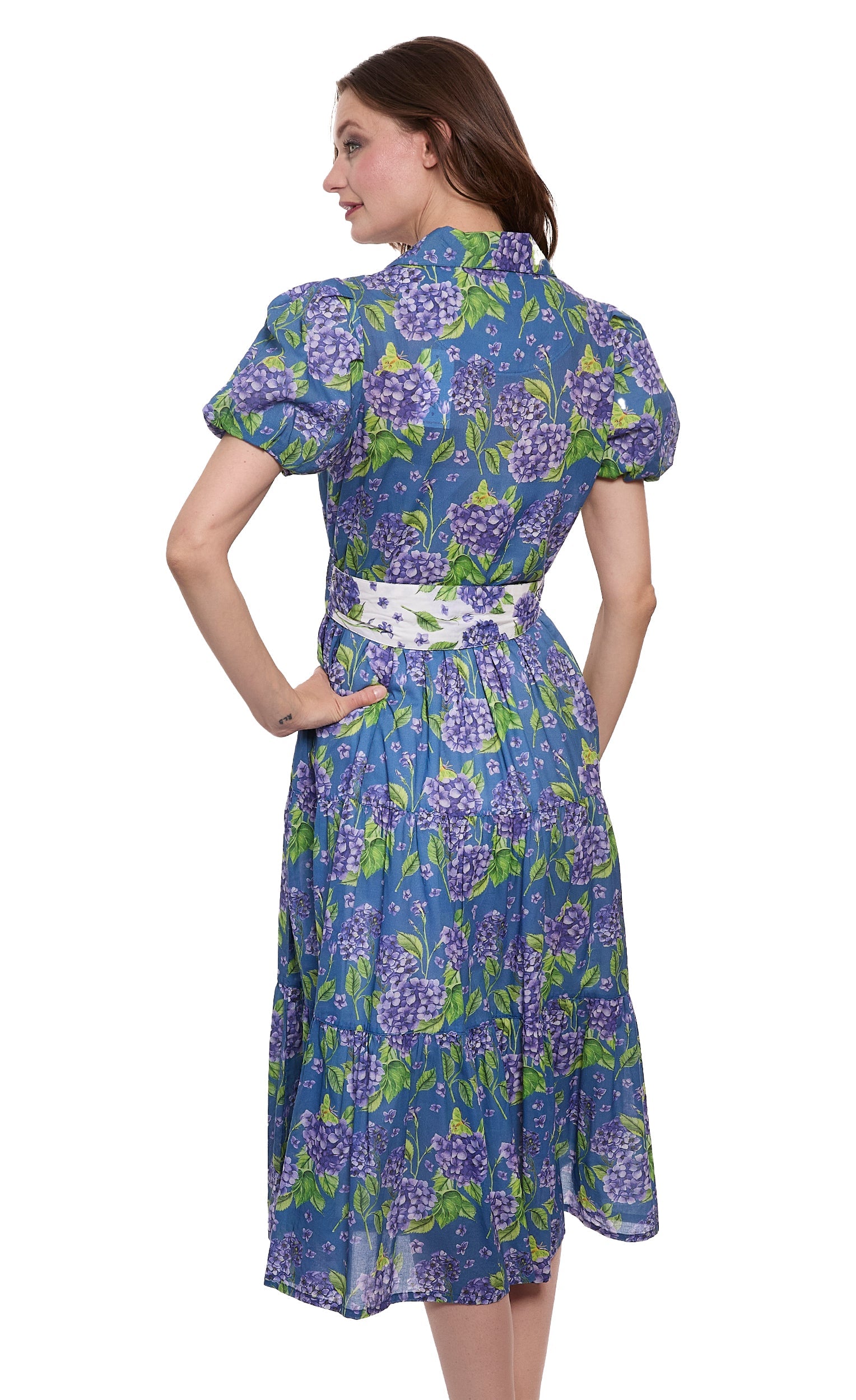 Dizzy-Lizzie Litchfield Dress - Navy Ground Hydrangea Print
