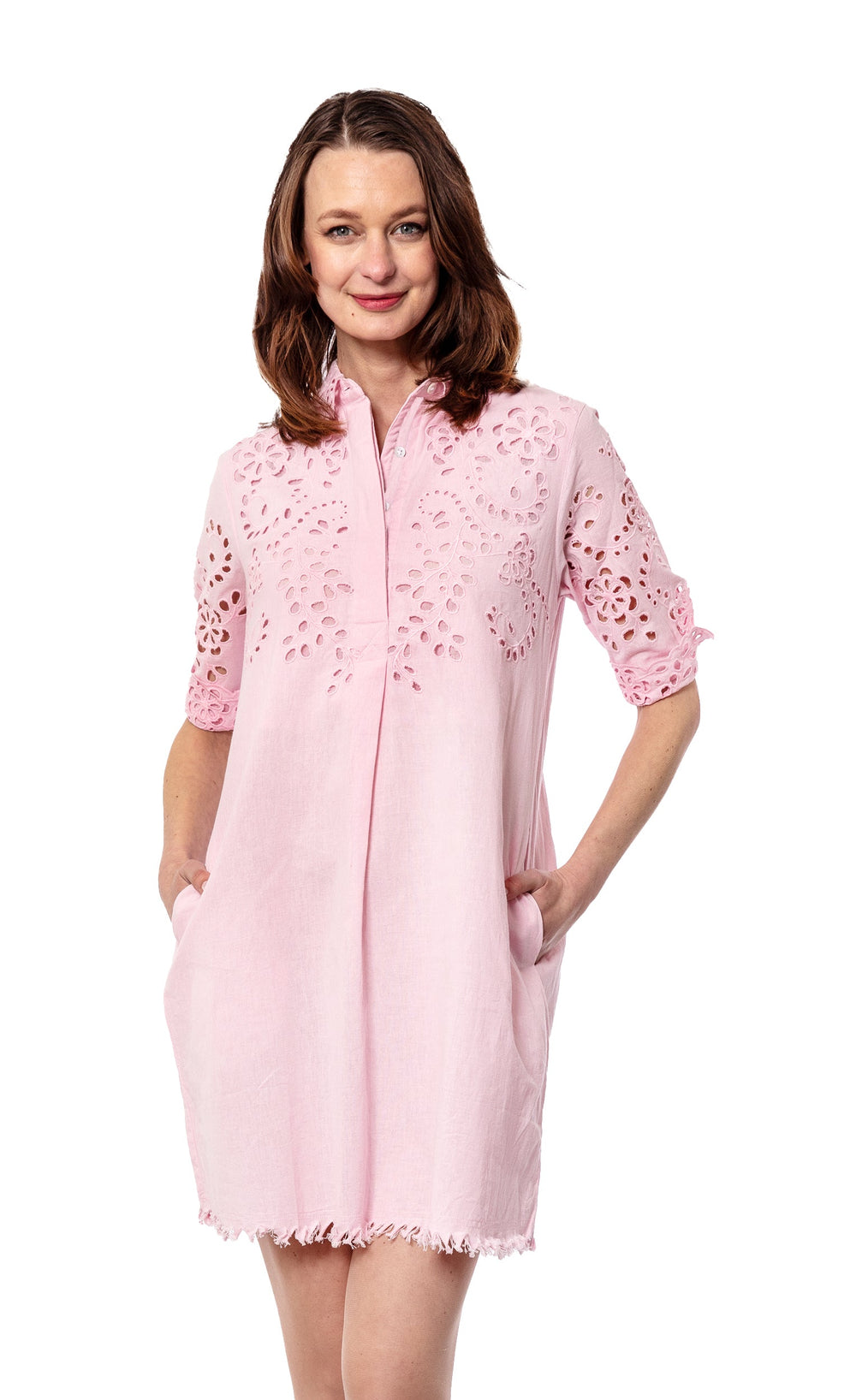 Dizzy-Lizzie Chatham Pink Eyelet Dress available at Barbara Katz