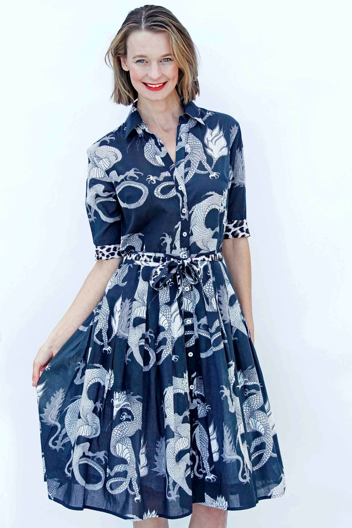 Dizzy-Lizzie Mrs Maisel Dress - Black Iconic Print available at Barbara Katz