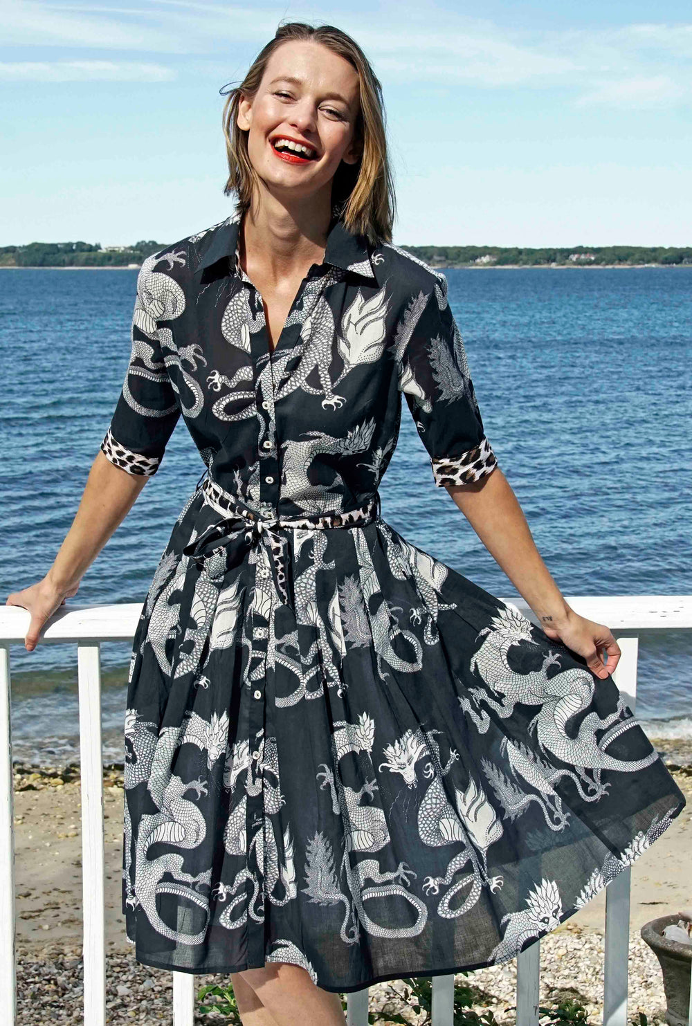 Dizzy-Lizzie Mrs Maisel Dress - Black Iconic Print available at Barbara Katz