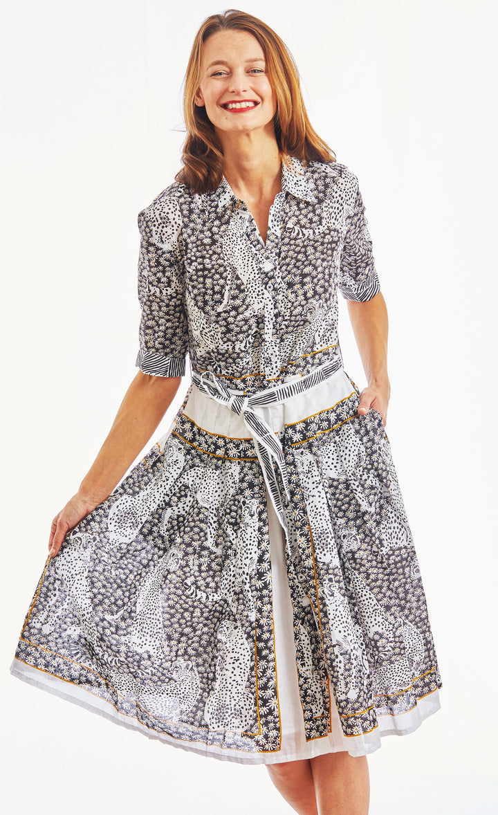 Dizzy-Lizzie Mrs Maisel Dress - Black And White Daisies With Cheetah Voile available at Barbara Katz