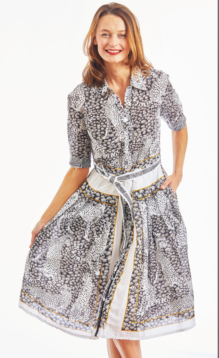 Dizzy-Lizzie Mrs Maisel Dress - Black And White Daisies With Cheetah Voile available at Barbara Katz