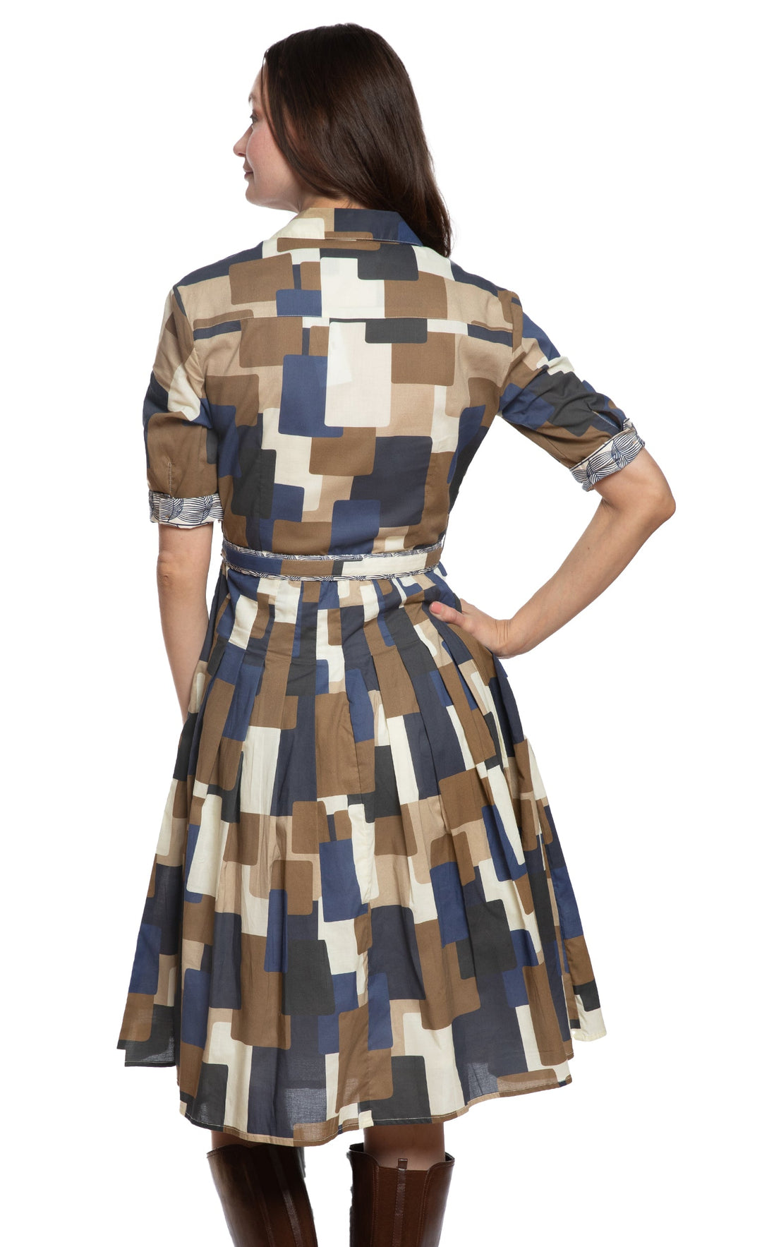 Dizzy-Lizzie Mrs Maisel Dress - Chocolate Blue Squares Print available at Barbara Katz