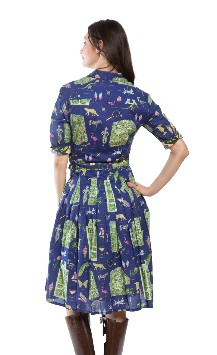 Dizzy-Lizzie Mrs Maisel Dress in Navy Ground with Paris Maps available at Barbara Katz