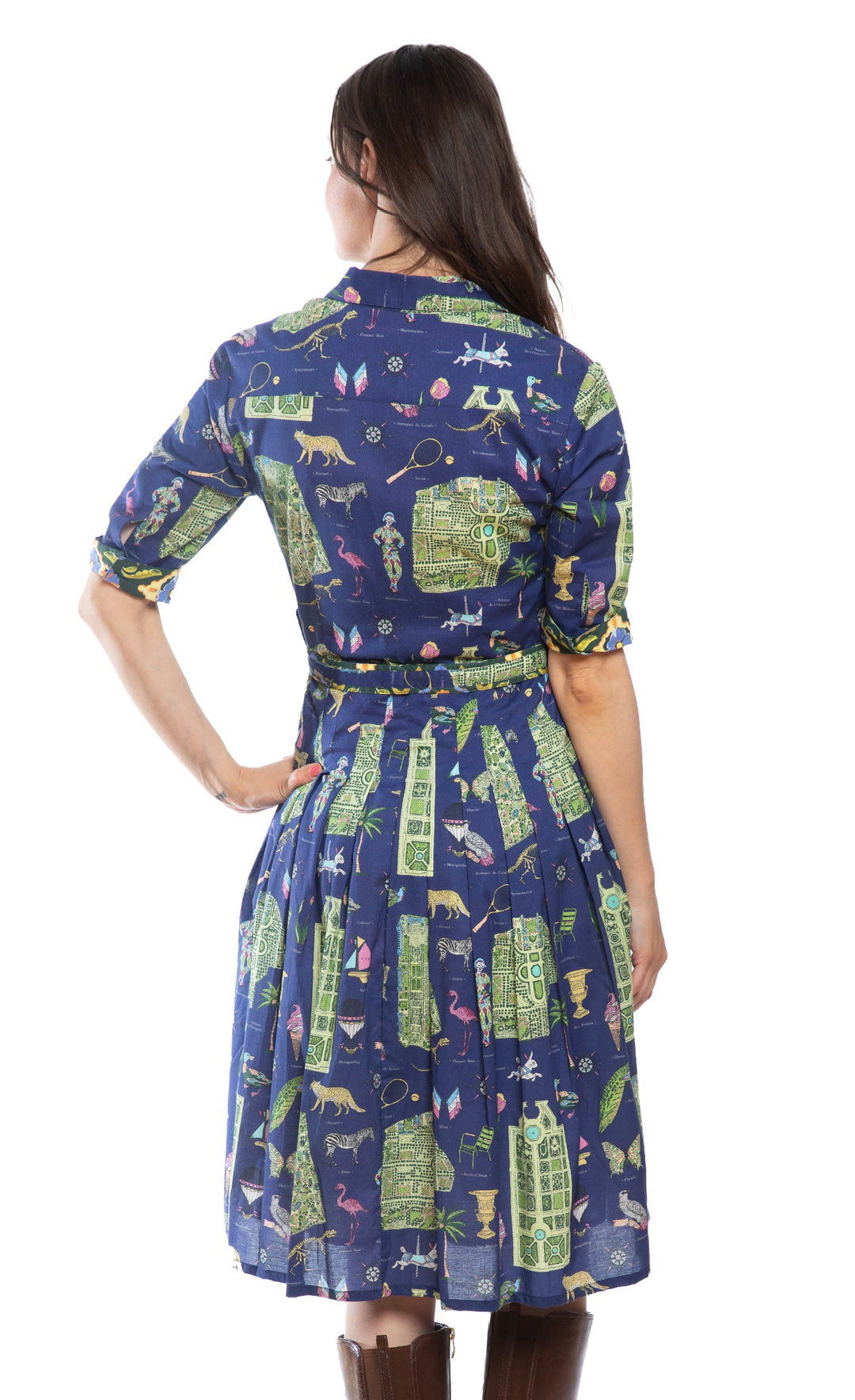 Dizzy-Lizzie Mrs Maisel Dress in Navy Ground with Paris Maps available at Barbara Katz
