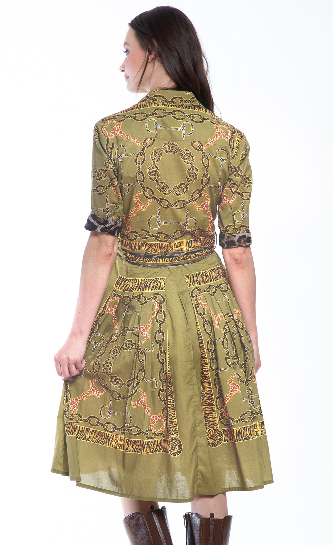 Dizzy-Lizzie Mrs Maisel Dress - Green Belt Print available at Barbara Katz