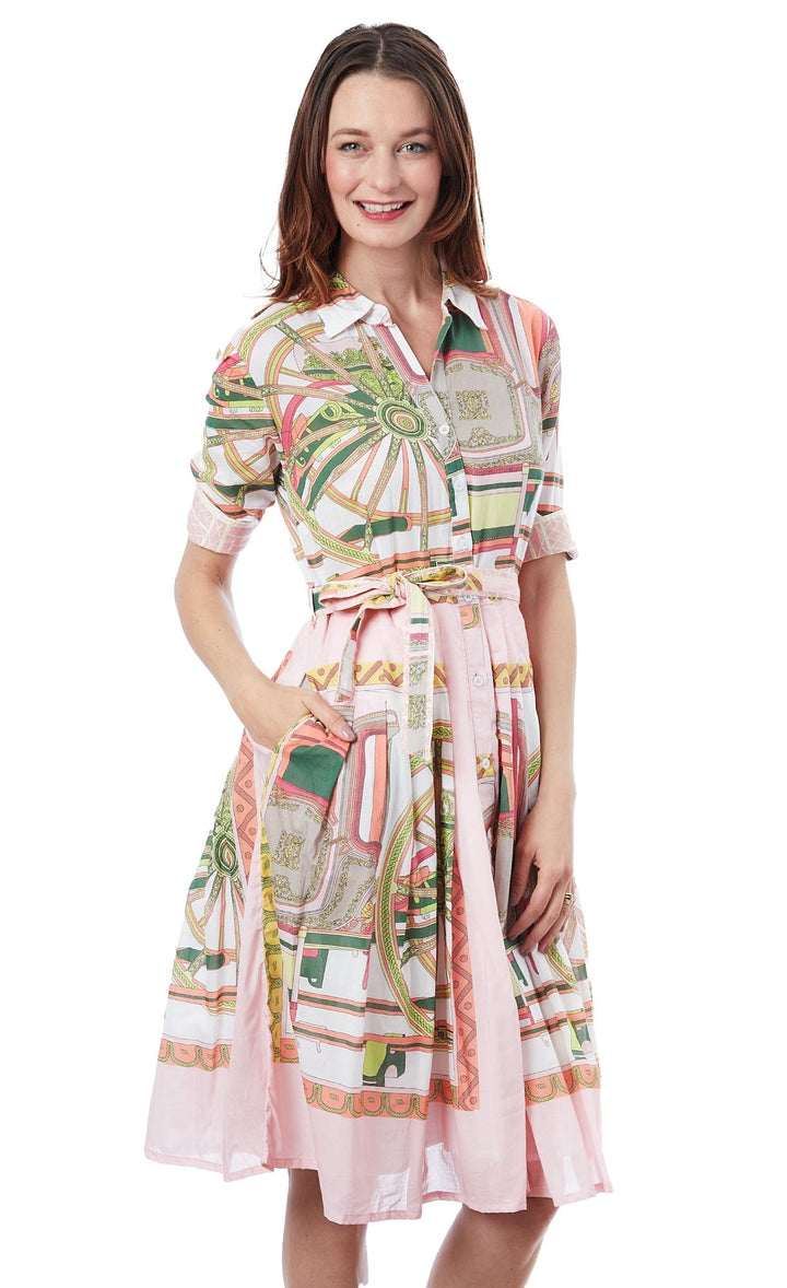 Dizzy-Lizzie Mrs Maisel Dress - Pink Wheel Print available at Barbara Katz
