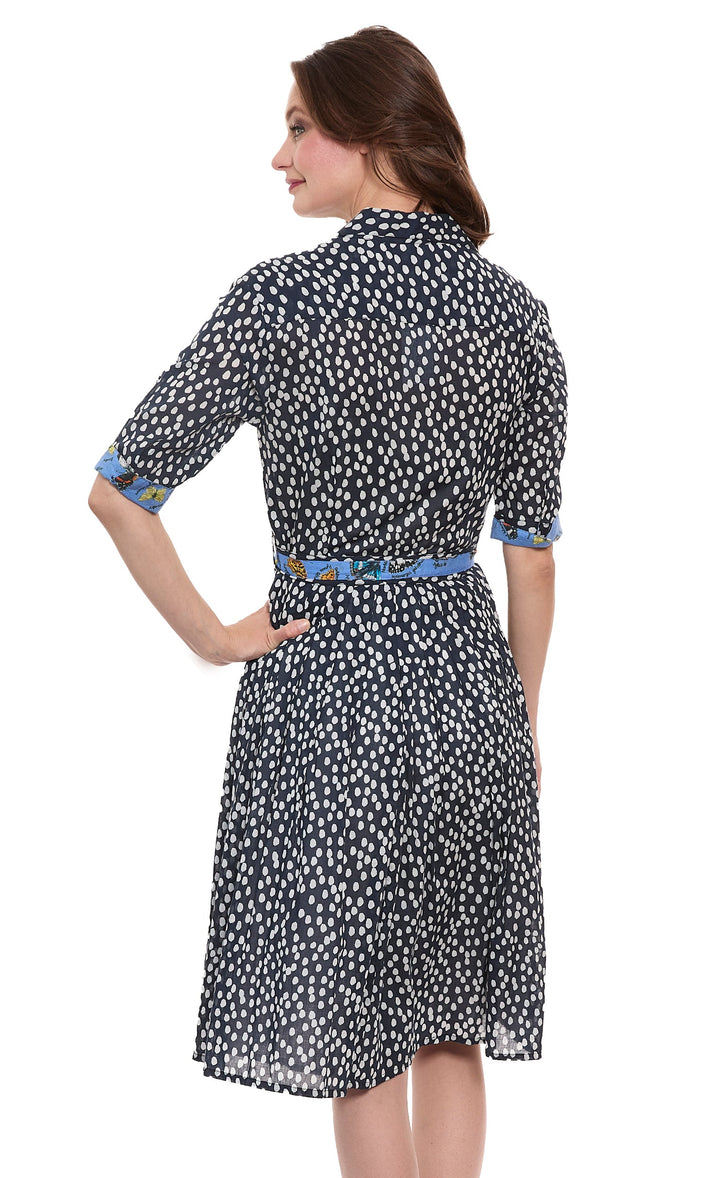Dizzy-Lizzie Mrs Maisel Dress - Navy White Polka Dot Print available at Barbara Katz