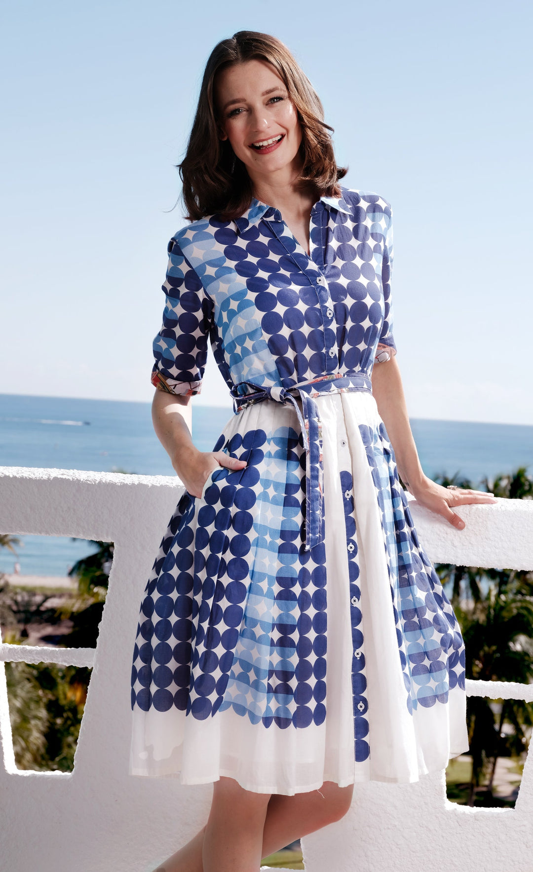 Dizzy-Lizzie Mrs Maisel Dress - Multi Blue Dot Print available at Barbara Katz