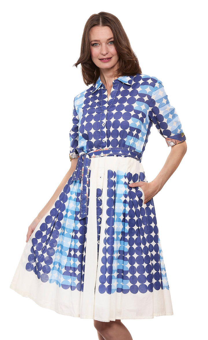 Dizzy-Lizzie Mrs Maisel Dress - Multi Blue Dot Print available at Barbara Katz