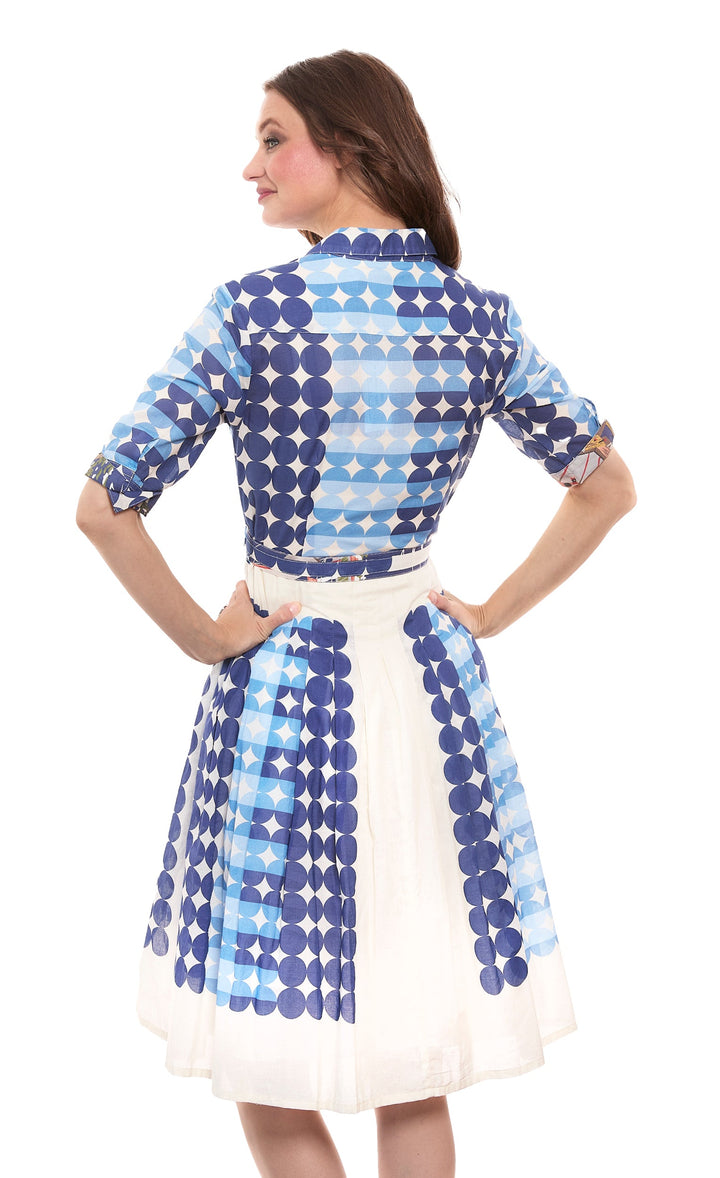 Dizzy-Lizzie Mrs Maisel Dress - Multi Blue Dot Print available at Barbara Katz