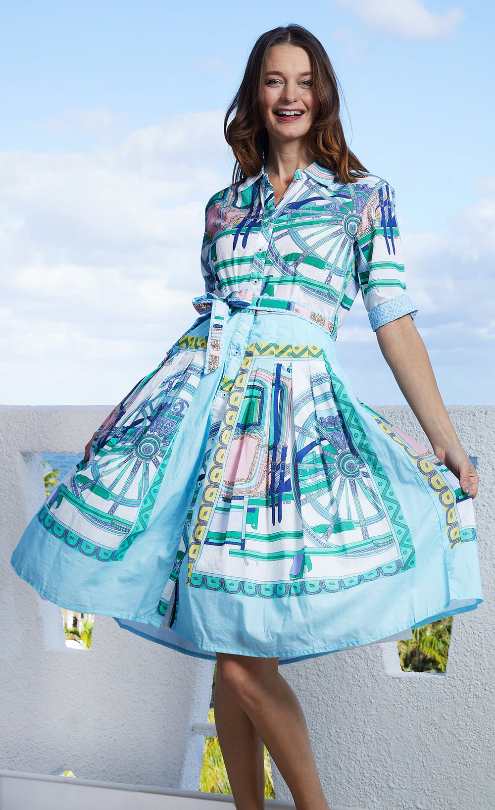 Dizzy-Lizzie Mrs Maisel Dress - Blue Wheel available at Barbara Katz