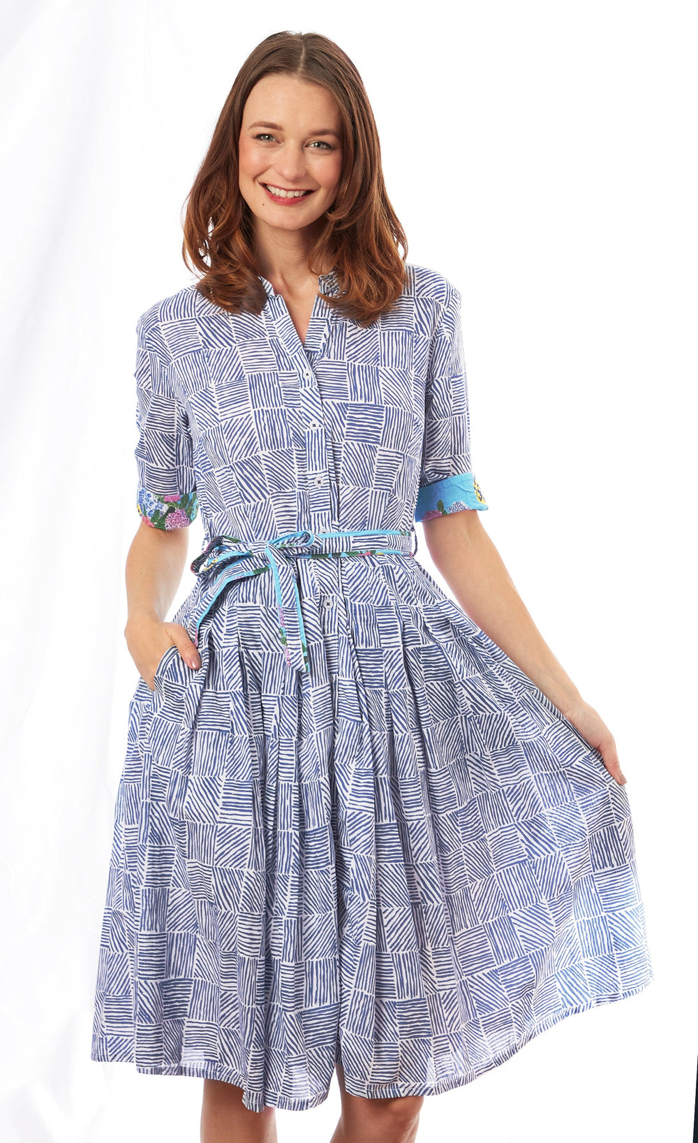 Dizzy-Lizzie Mrs Maisel Dress - Navy White Criss Cross available at Barbara Katz