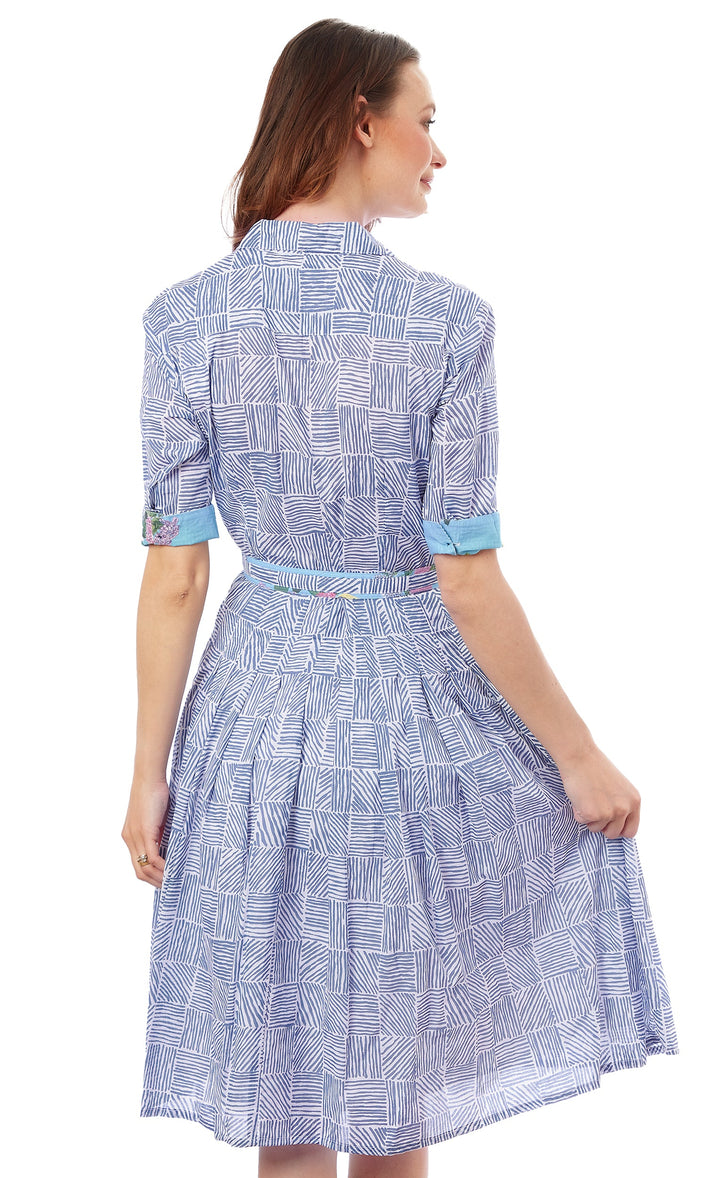 Dizzy-Lizzie Mrs Maisel Dress - Navy White Criss Cross available at Barbara Katz