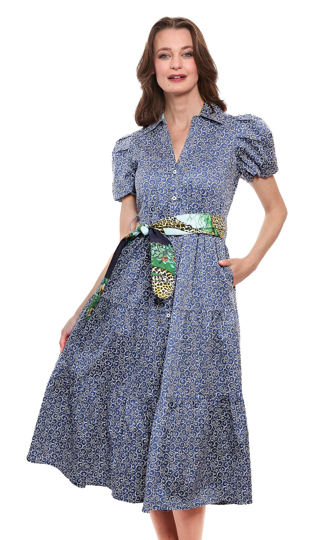 Dizzy-Lizzie Litchfield Dress - Navy White Swirl Print available at Barbara Katz