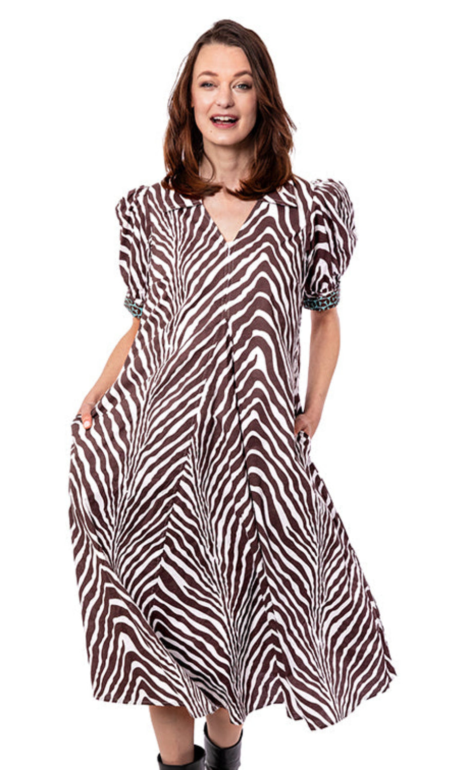 Dizzy-Lizzie Montauk Dress - Chocolate Ivory Tiger Stripes available at Barbara Katz