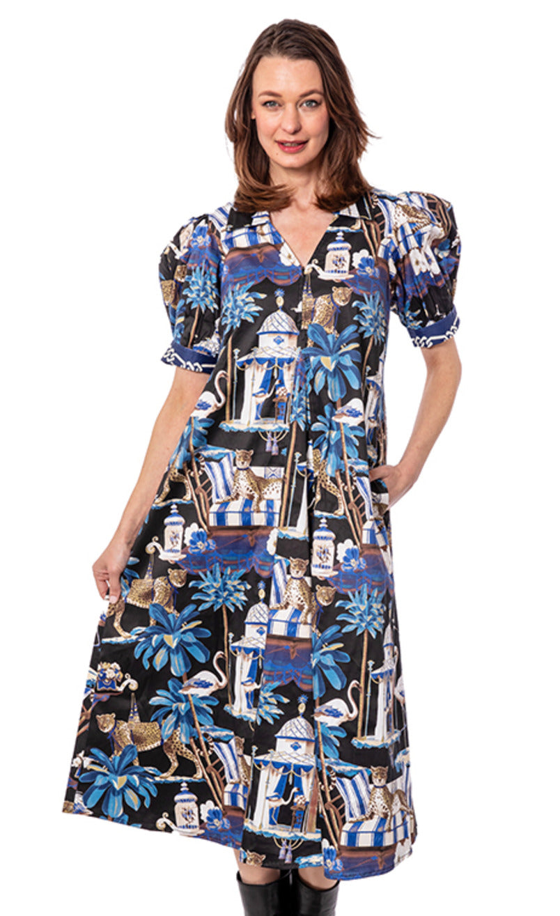 Dizzy-Lizzie Montauk Dress - Navy Pavilion Print available at Barbara Katz