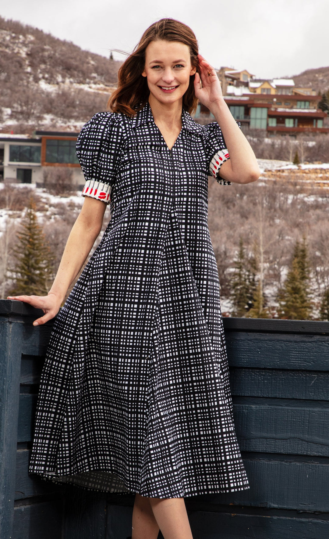 Dizzy-Lizzie Montauk Dress - Black and White Grid available at Barbara Katz