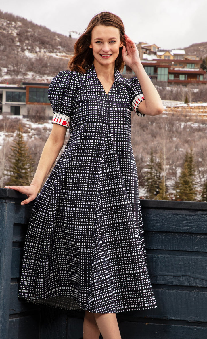 Dizzy-Lizzie Montauk Dress - Black and White Grid available at Barbara Katz