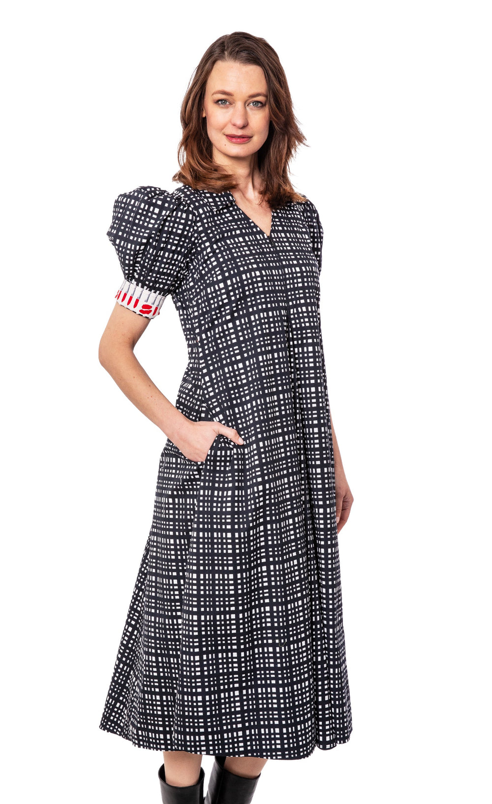 Dizzy-Lizzie Montauk Dress - Black and White Grid available at Barbara Katz