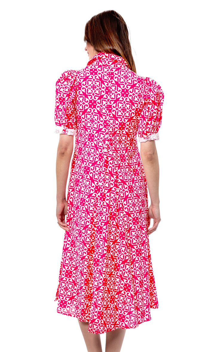 Dizzy-Lizzie Montauk Dress - Pink White Geometric available at Barbara Katz