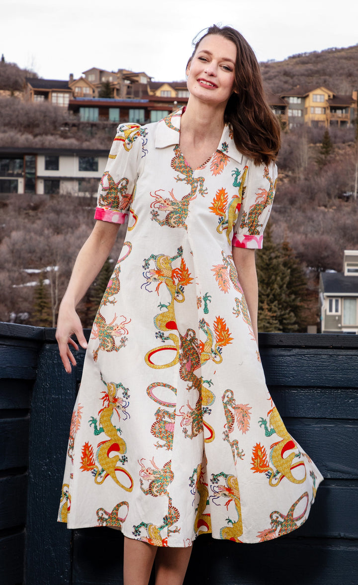 Dizzy-Lizzie Montauk Dress - White Dragon available at Barbara Katz