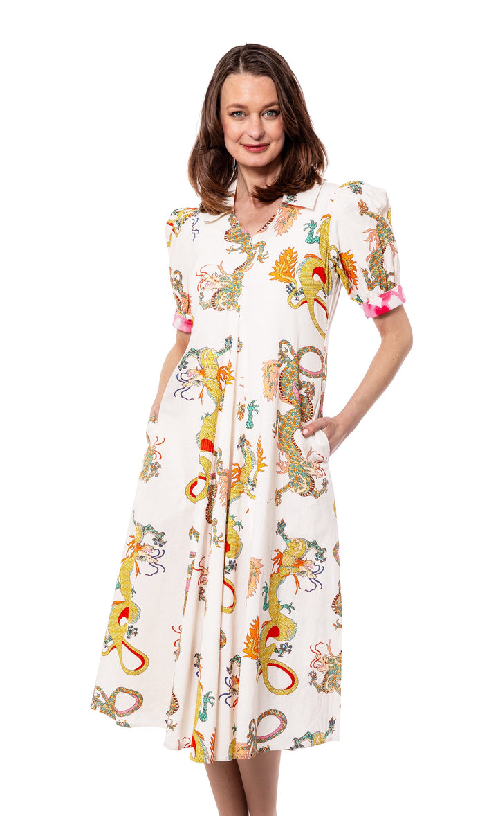 Dizzy-Lizzie Montauk Dress - White Dragon available at Barbara Katz