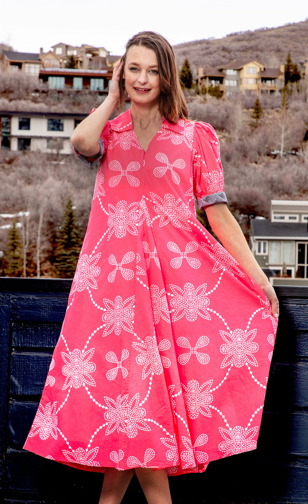Dizzy-Lizzie Montauk Dress - Pink White Geo available at Barbara Katz