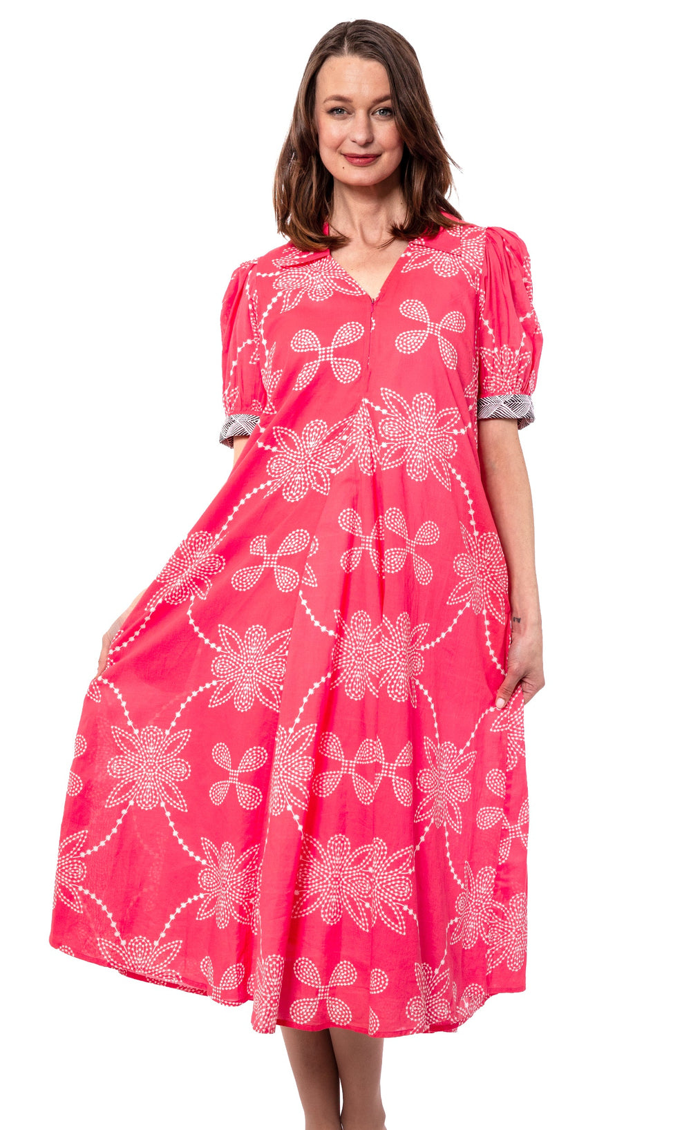 Dizzy-Lizzie Montauk Dress - Pink White Geo available at Barbara Katz