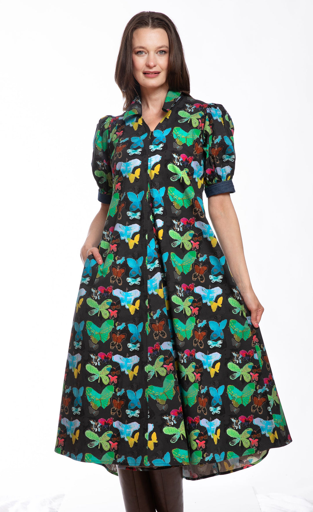 Dizzy-Lizzie Montauk Dress - Black with Butterfly Print available at Barbara Katz