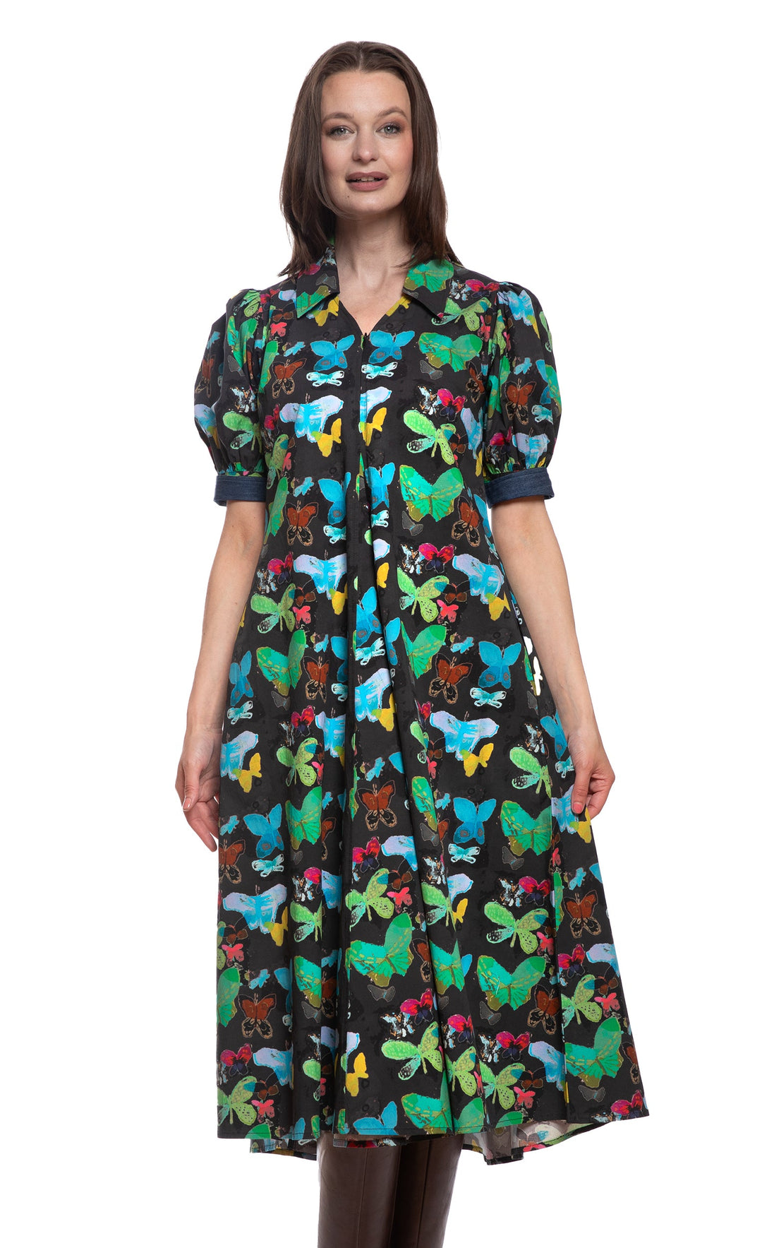 Dizzy-Lizzie Montauk Dress - Black with Butterfly Print available at Barbara Katz