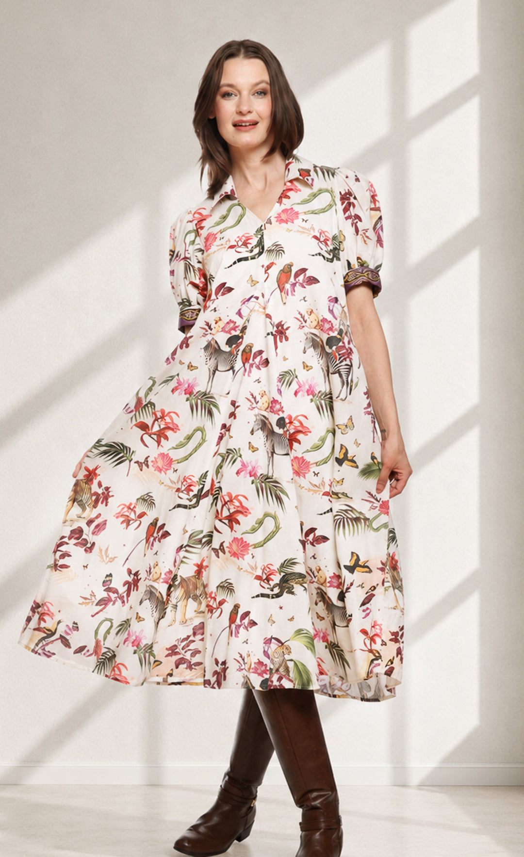 Dizzy-Lizzie Montauk Dress - Violet Safari Print available at Barbara Katz