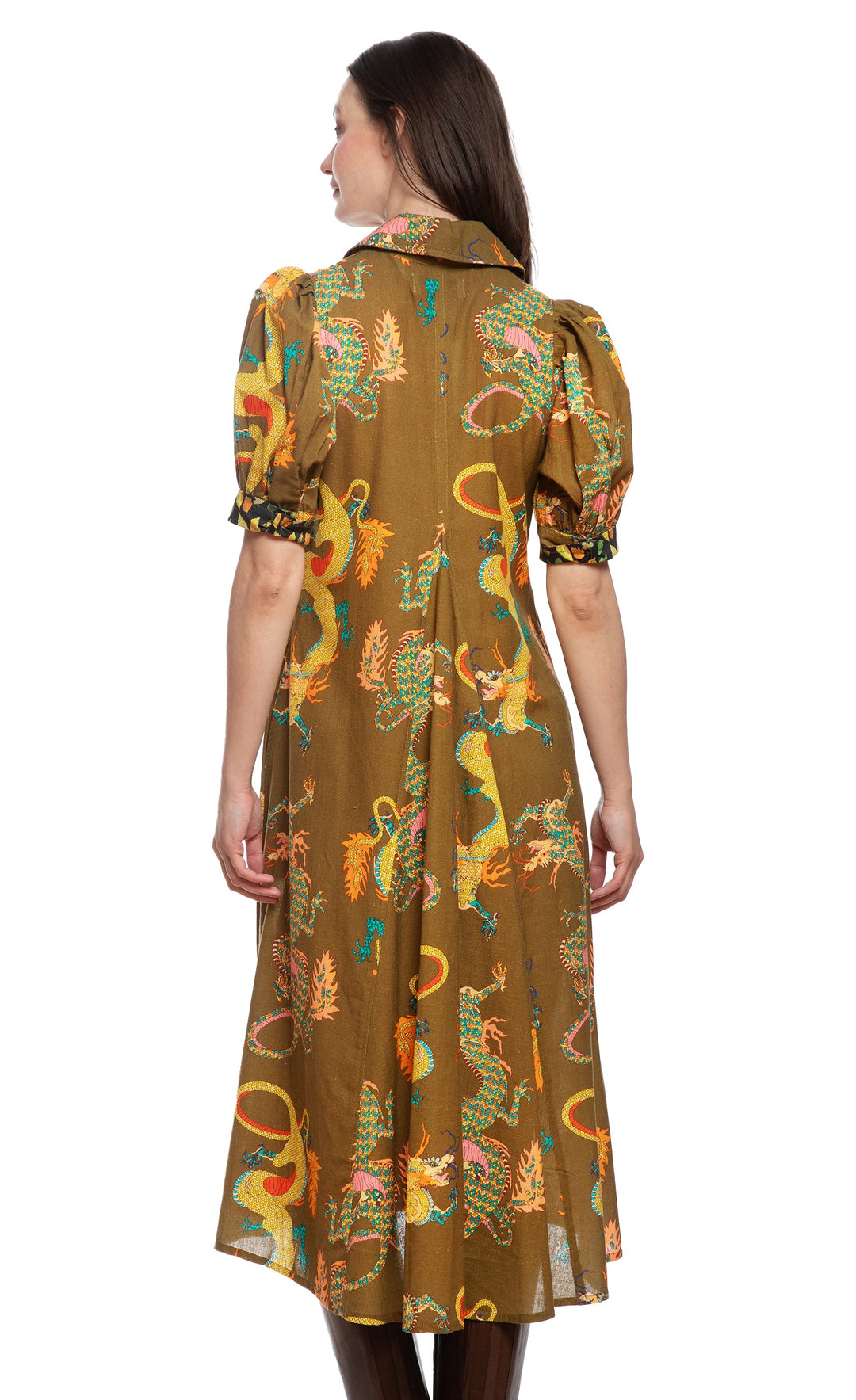 Dizzy-Lizzie Montauk Dress - Olive Dragon Print available at Barbara Katz
