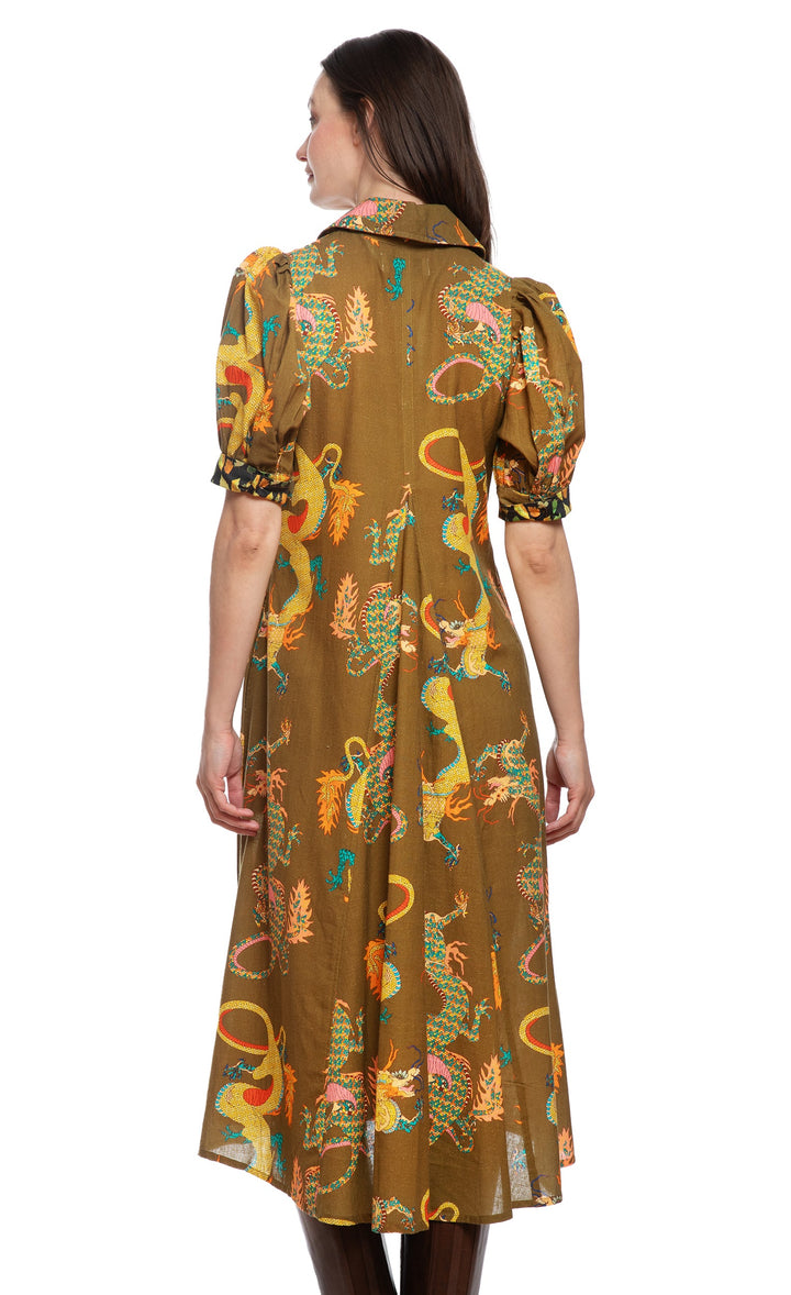 Dizzy-Lizzie Montauk Dress - Olive Dragon Print available at Barbara Katz