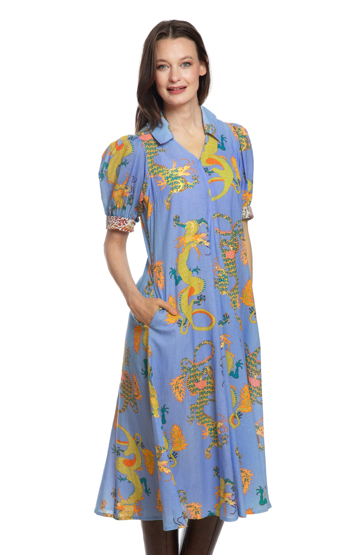 Dizzy-Lizzie Montauk Dress in Blue Dragon Print available at Barbara Katz