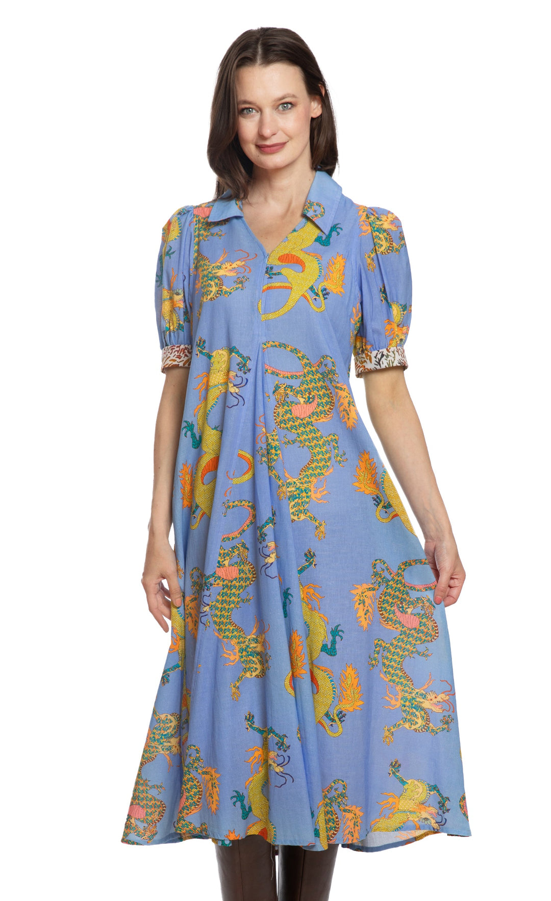 Dizzy-Lizzie Montauk Dress in Blue Dragon Print available at Barbara Katz