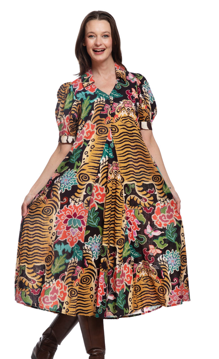 Dizzy-Lizzie Montauk Dress - Tiger Rug Print available at Barbara Katz