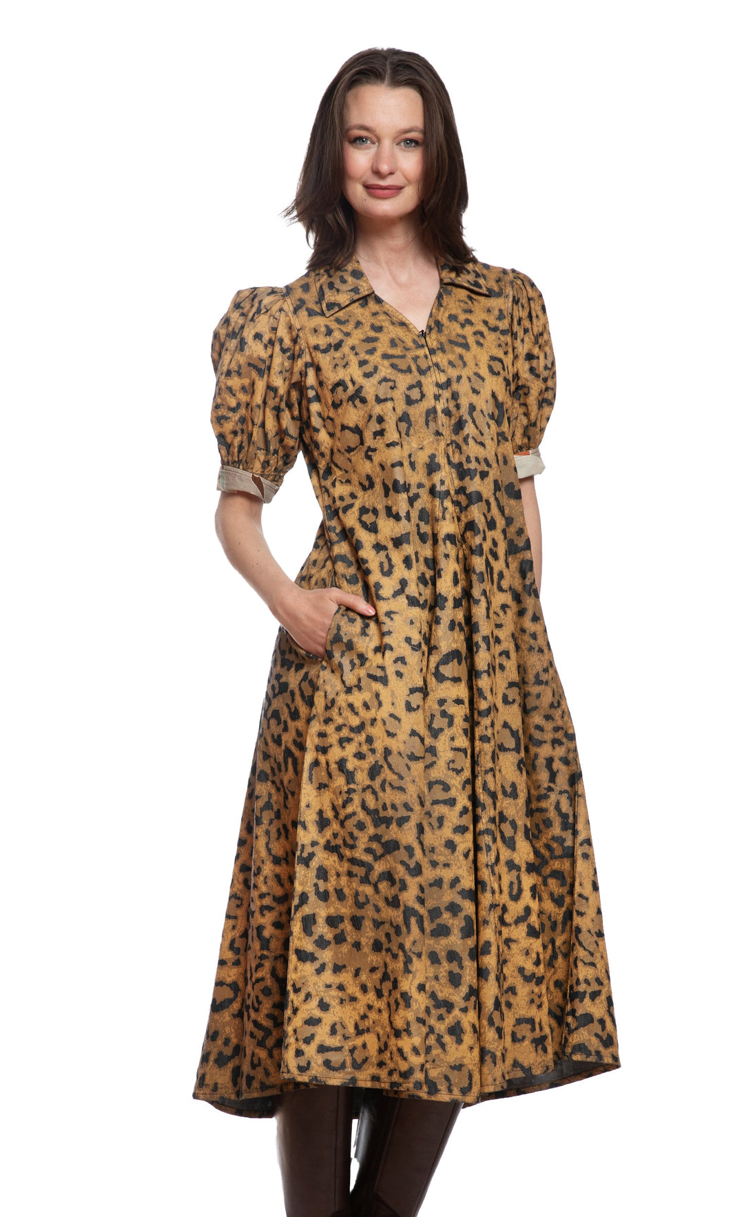 Dizzy-Lizzie Montauk Dress - Cheetah Print on Denim available at Barbara Katz