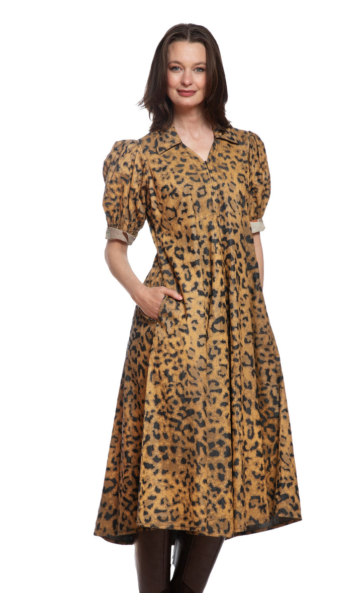 Dizzy-Lizzie Montauk Dress - Cheetah Print on Denim available at Barbara Katz