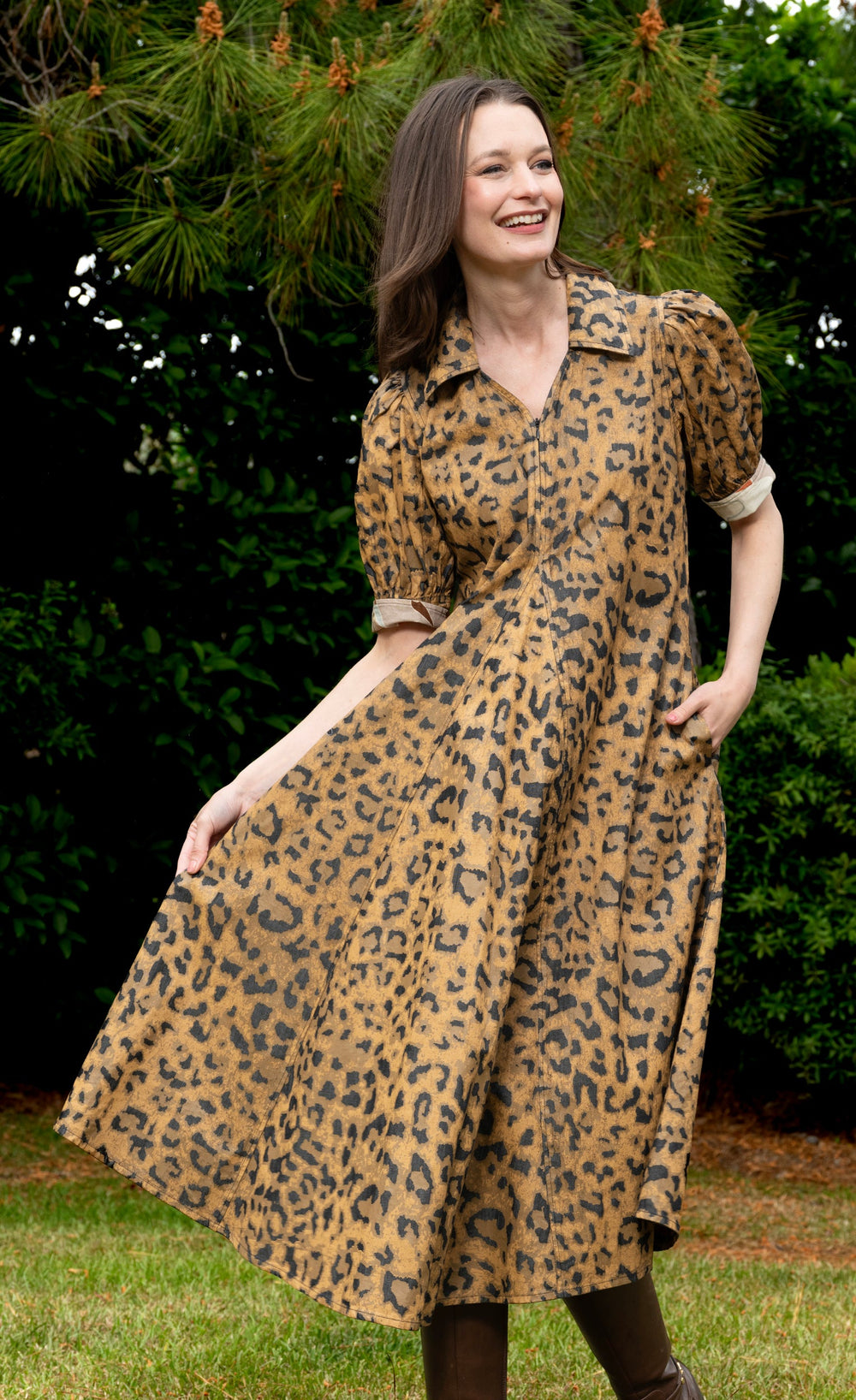 Dizzy-Lizzie Montauk Dress - Cheetah Print on Denim available at Barbara Katz