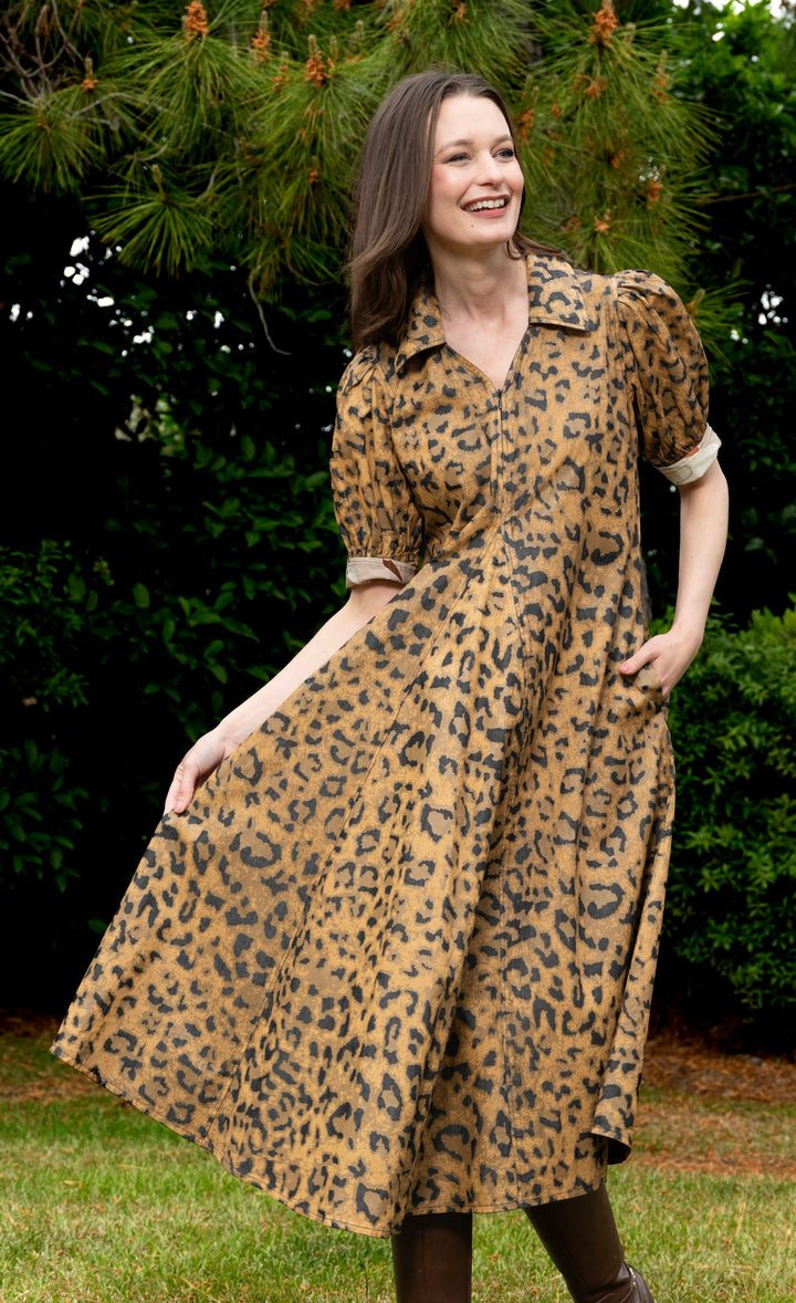 Dizzy-Lizzie Montauk Dress - Cheetah Print on Denim available at Barbara Katz