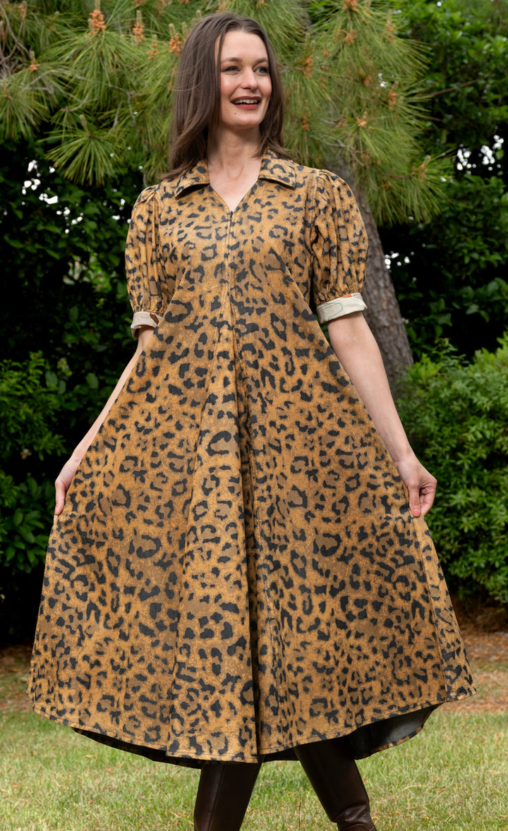 Dizzy-Lizzie Montauk Dress - Cheetah Print on Denim available at Barbara Katz