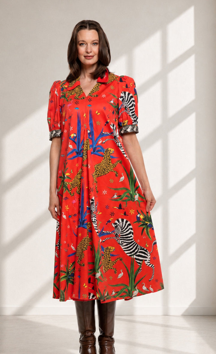 Dizzy-Lizzie Montauk Dress - Red with Zebras available at Barbara Katz