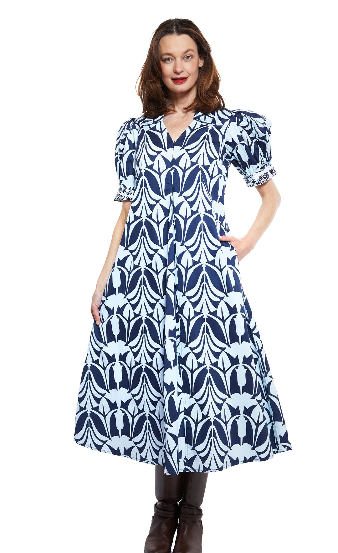 Dizzy-Lizzie Montauk Dress - Blue Tulip Print available at Barbara Katz