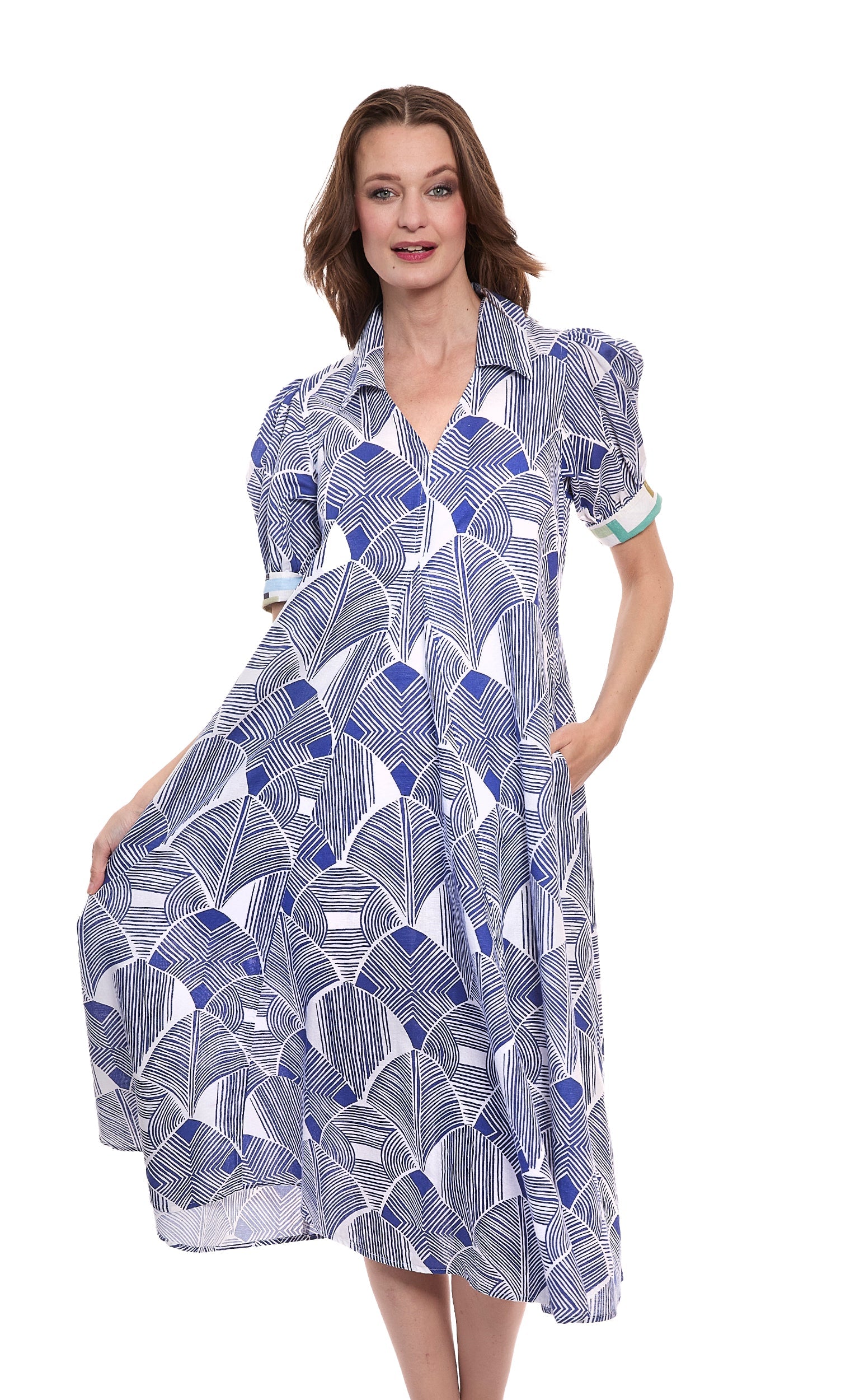 Dizzy-Lizzie Montauk Dress - Navy White Geo
