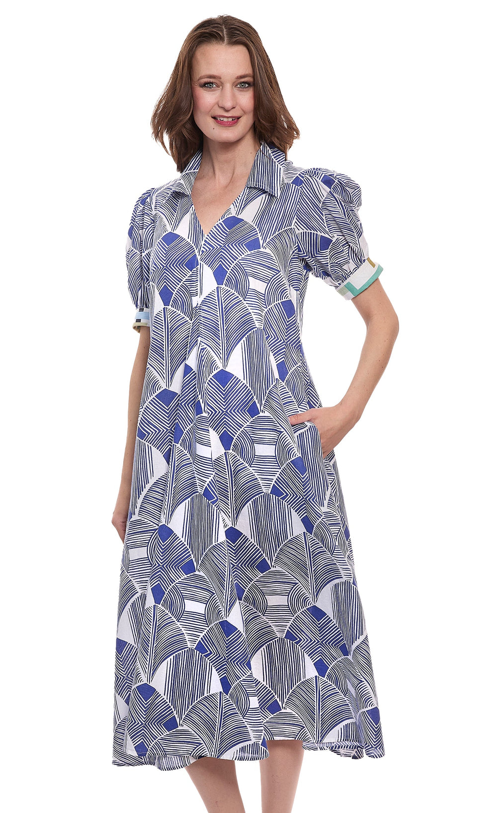 Dizzy-Lizzie Montauk Dress - Navy White Geo  Print available at Barbara Katz