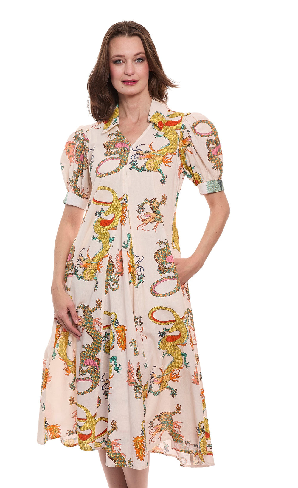 Dizzy-Lizzie Montauk Dress in Natural Dragon Print available at Barbara Katz