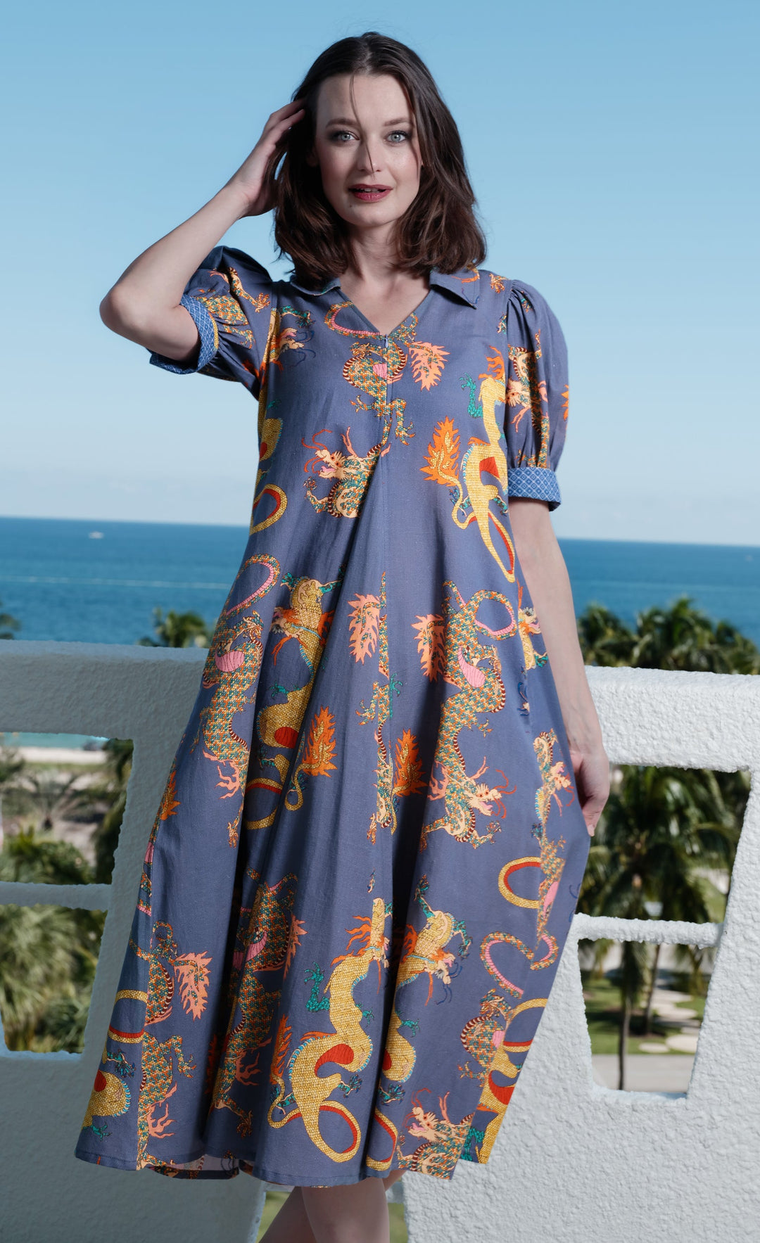 Dizzy-Lizzie Montauk Dress - Blue Dragons Print available at Barbara Katz