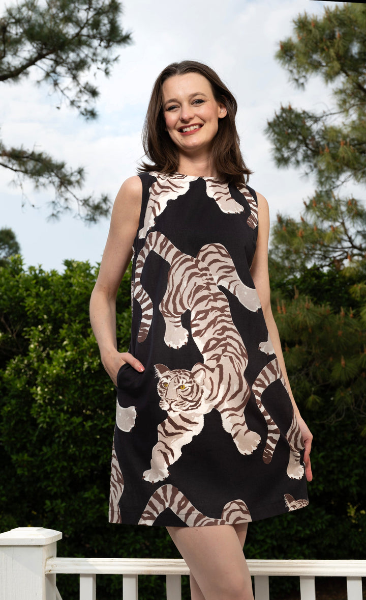 Dizzy-Lizzie Metropolitan Sheath Dress in Black Tiger Print available at Barbara Katz